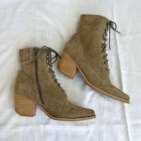 Jeffrey Campbell x Free People Elmcroft Suede Boots, Khaki Matte Snake, Size 10 - Picture 6 of 13